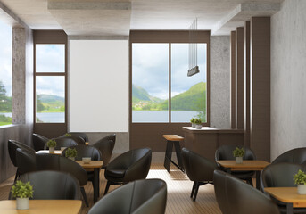 3D Mockup photo frame in Canteen interior
