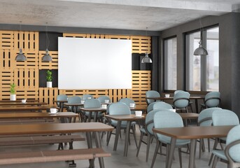 3D illustration Mockup photo frame in lounge or canteen