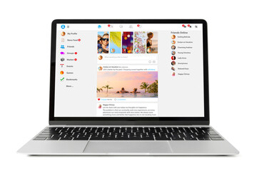 Sample social media website on laptop computer