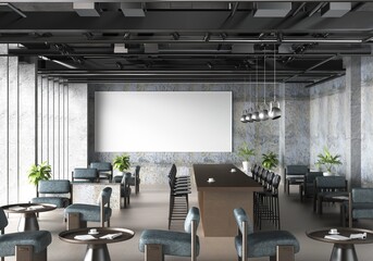 3D illustration Mockup photo frame in lounge or canteen