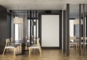 3D illustration Mockup photo frame in lounge or canteen