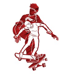 Group of Skateboarder Playing Skateboard Together Extreme Sport Cartoon Graphic Vector