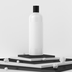 3D illustration mockup white bottle with black cap