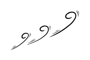 Wind blow in doodle style, vector illustration. Wave cold air during windy weather. Gust symbol outline for print and design .Isolated black line element on a white background