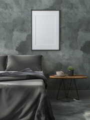 3D illustration Mockup photo frame in bedroom rendering