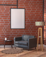 Fototapeta na wymiar 3D illustration Mockup photo frame in living room rendering