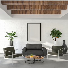 3D illustration Mockup photo frame in living room rendering