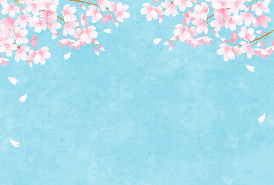 青空と桜と花びらのベクターイラスト背景