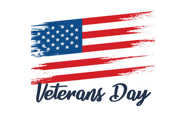 Veterans Day Holiday Banner with American flag and Stars on the background. 