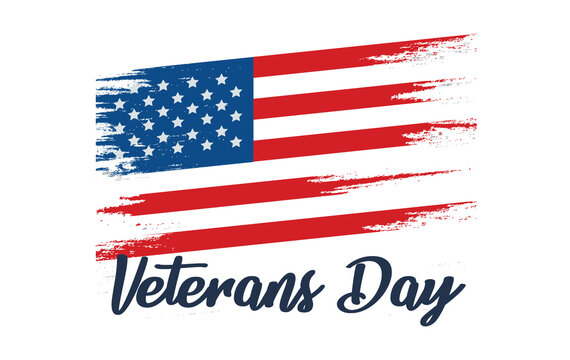 Veterans Day Holiday Banner with American flag and Stars on the background. 