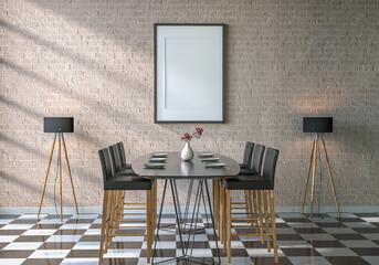 3D illustration Mockup photo frame in dining room rendering