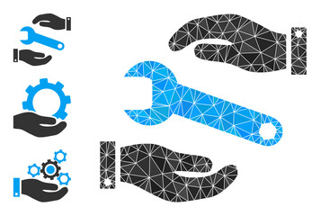 lowpoly service icon, and similar icons. Polygonal service vector is combined of randomized triangles. Flat geometric lowpoly illustration is based on service icon.