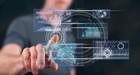 Man touching a business digital interface concept