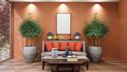3D illustration Mockup photo frame in spa massage room