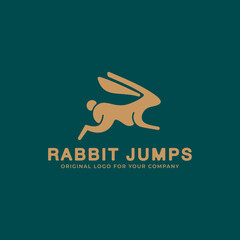 Jumping rabbit logo design template.