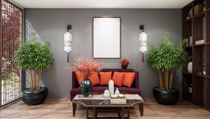 3D illustration Mockup photo frame in spa massage room