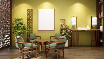 3D illustration Mockup photo frame in living room rendering