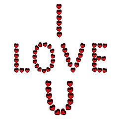 alphabet letters from red plastic decorative hearts for the inscription I love you isolated on white background