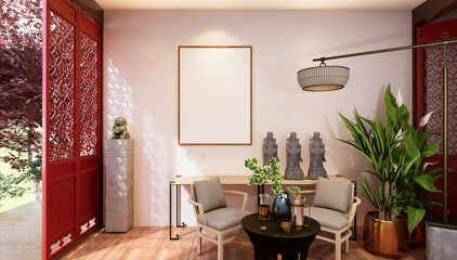 3D illustration Mockup photo frame in living room rendering