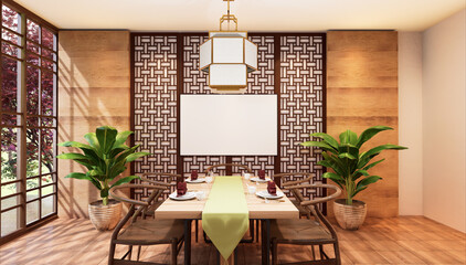 3D illustration Mockup photo frame in restaurant rendering