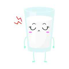 Kawaii cartoon of a glass of milk. Character of cute milk in the glass. chibi mascot. Illustration emoji milk in various expression. sad, upset, angry