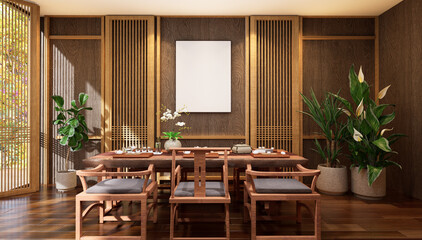 3D illustration Mockup photo frame in dining room rendering