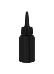 Black clean plastic bottle for cosmetic product for beauty routine placed on white isolated background