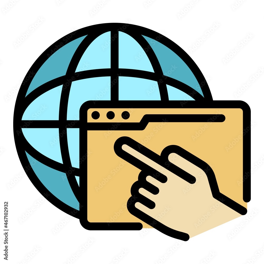 Poster click internet icon. outline click internet vector icon color flat isolated