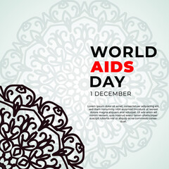 1 December world aids day banner or card template and background with mandala