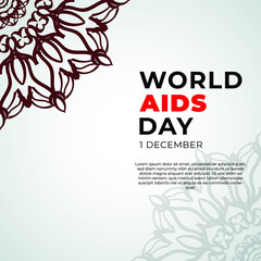 1 December world aids day banner or card template and background with mandala