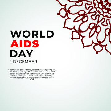 1 December world aids day banner or card template and background with mandala