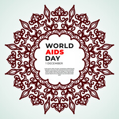 1 December world aids day banner or card template and background with mandala