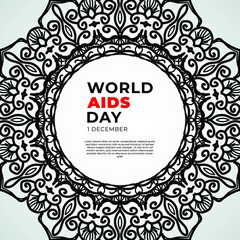 1 December world aids day banner or card template and background with mandala