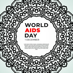 1 December world aids day banner or card template and background with mandala