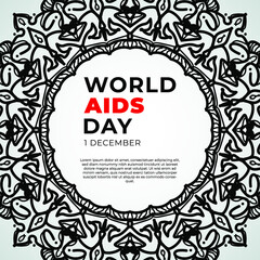 1 December world aids day banner or card template and background with mandala