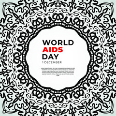 1 December world aids day banner or card template and background with mandala