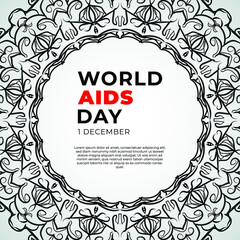 1 December world aids day banner or card template and background with mandala