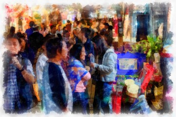 Fototapeta na wymiar Night market in Thailand watercolor style illustration impressionist painting.