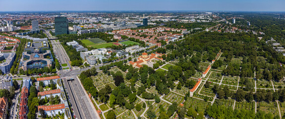  Aerial view of downtown Munich in Bavaria, Germany on a sunny day in summer