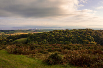 October hike over the barren landscape of the Quantock Hills, Somerset south west England UK