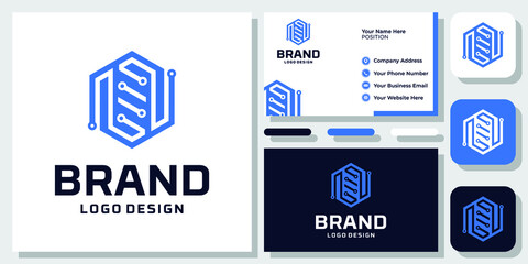 Hexagon Technology Digital Network Internet Intelligence Logo Design with Business Card Template