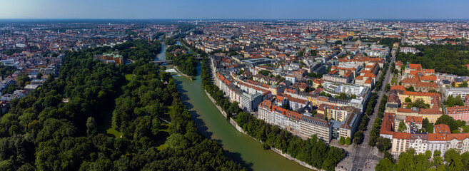 Aerial view around downtown of the city Munich in Bavaria on a sunny day in summer	 - obrazy, fototapety, plakaty