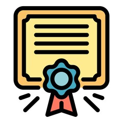Certificate diploma icon. Outline certificate diploma vector icon color flat isolated