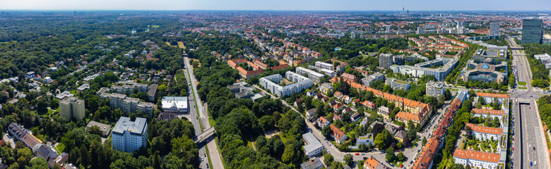 Aerial view around downtown of the city Munich in Bavaria on a sunny day in summer	
