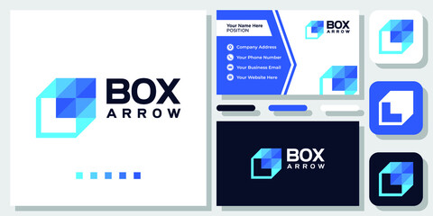 Box Arrow Square Forward Start Up Growth Success Modern Logo Design with Business Card Template