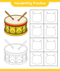 Handwriting practice. Tracing lines of Drum. Educational children game, printable worksheet, vector illustration