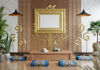 3D illustration Mockup photo frame in living room rendering