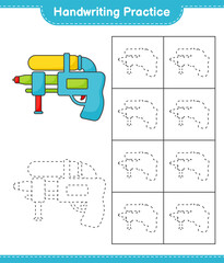 Handwriting practice. Tracing lines of Water Gun. Educational children game, printable worksheet, vector illustration