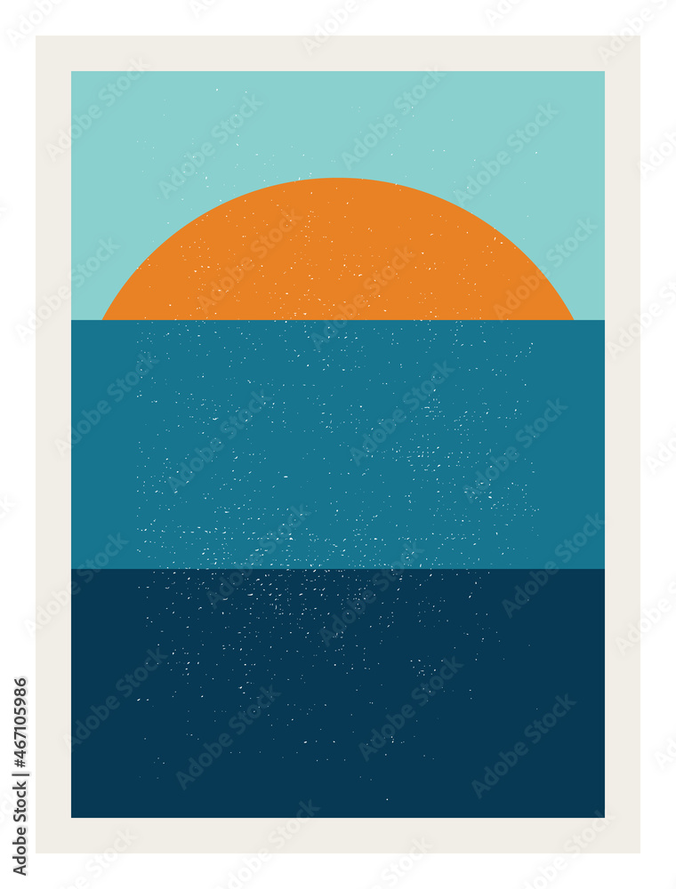 Poster abstract sunrise or sunset wall art poster. modern artwork in scandinavian nordic style . inspired b