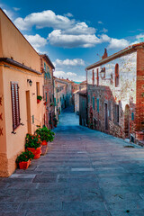 Fototapeta premium City panorama in the characteristic medieval streets of the town of Campagnatico Grosseto Tuscany Italy